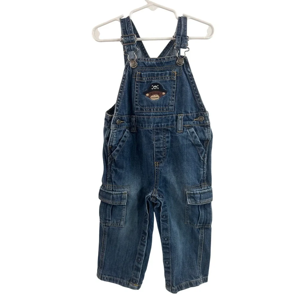 Gymboree Denim Overalls 18-24M Blue Pirate Monkey Cargo Kids